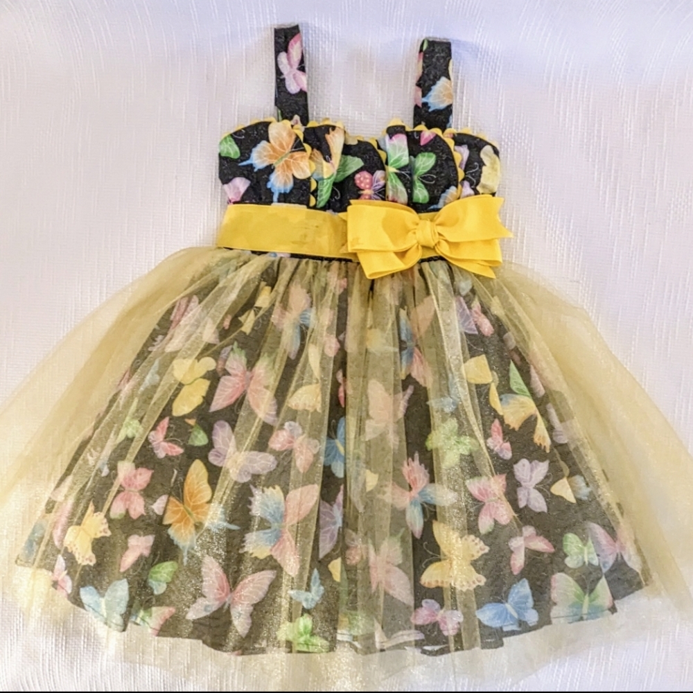 Butterfly Print Dress with Yellow Bow